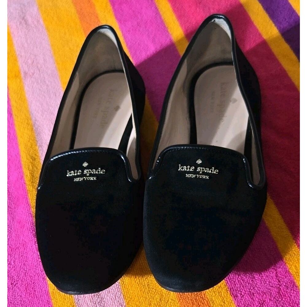Kate Spade New York Black Velvet Leather Slip-On Flats 8B Round Toe Women